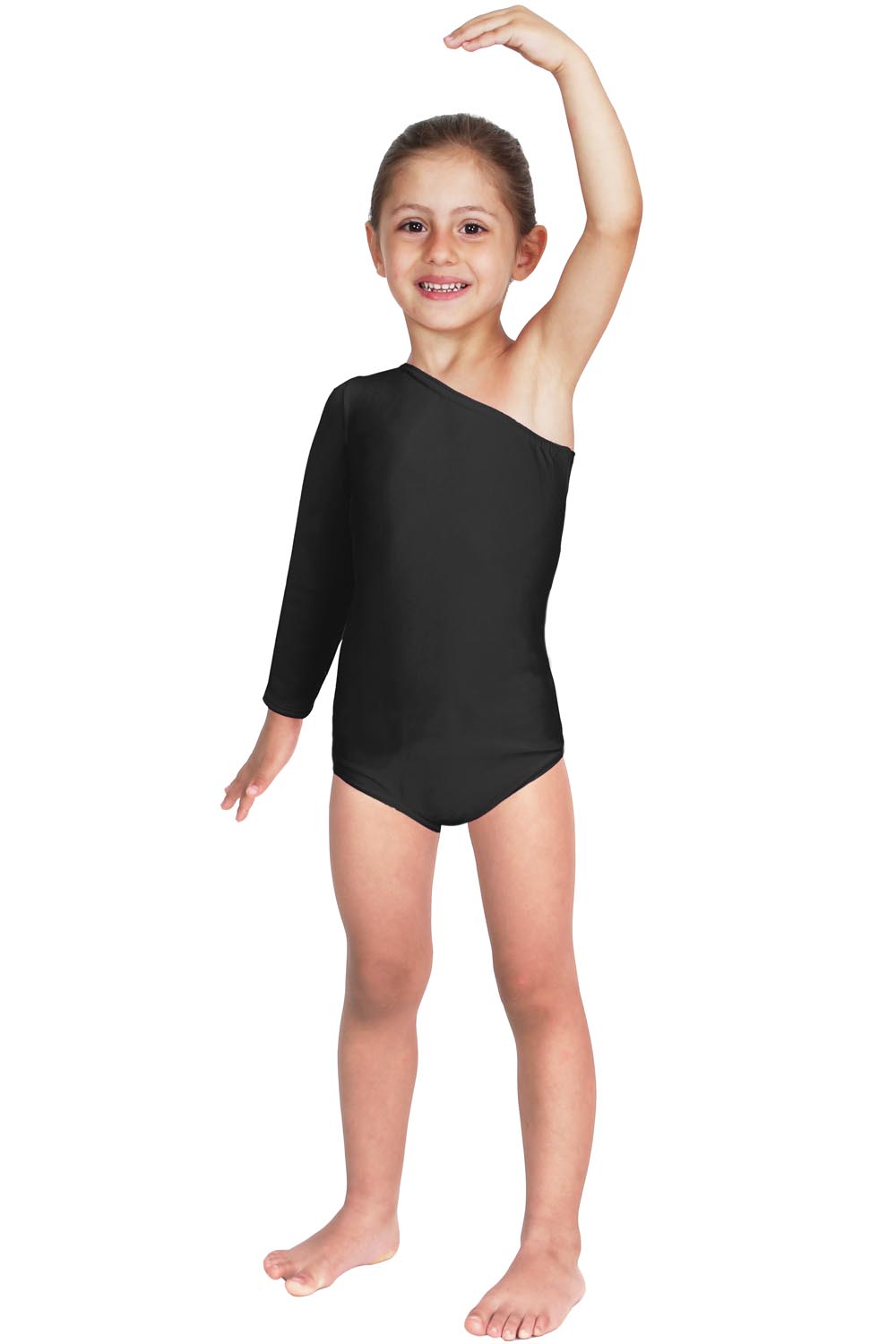 BODY DANZA LYCRA MONOSPALLA MANICA LUNGA NERO BABY